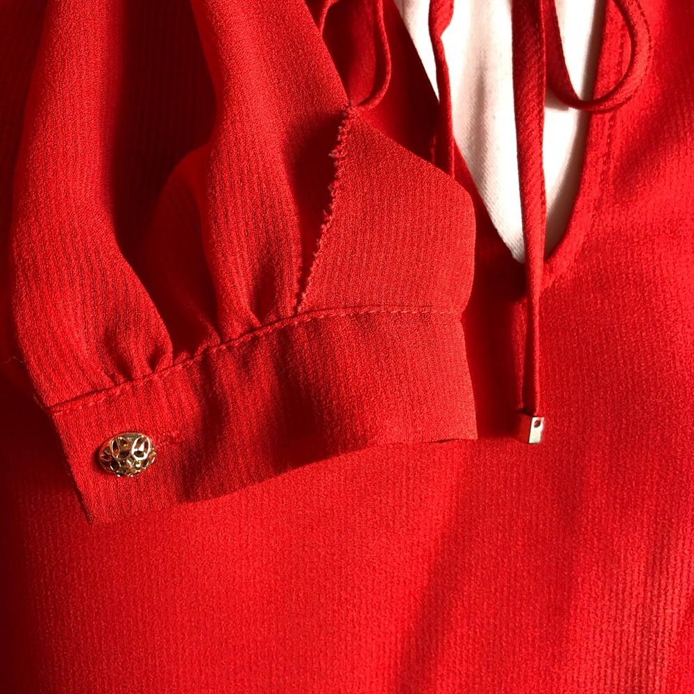 Red Chiffon Blouse Top | Laundry by Shelli Segal - Picture 3 of 7